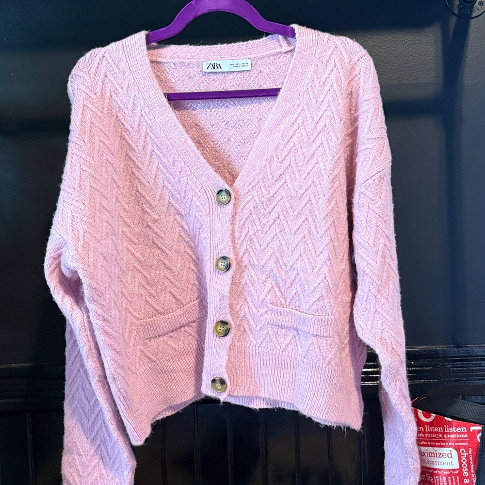 Zara Soft Pink Knit Cardigan
